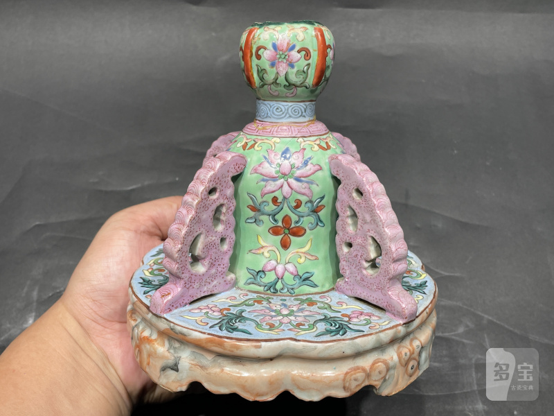 清乾隆 洋彩西番莲纹器座 - 图3